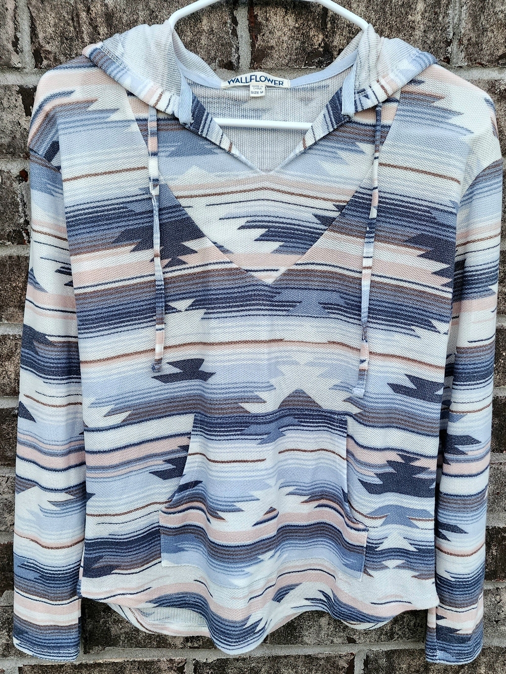 Wallflower Aztec Print Hooded Pullover - Blue & Cream